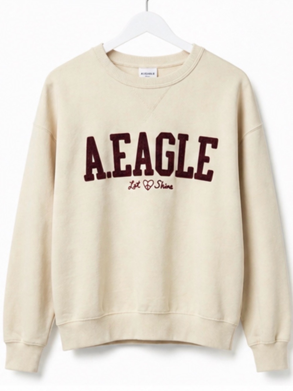 American Eagle Cream Waffle Knit Crewneck Sweater
